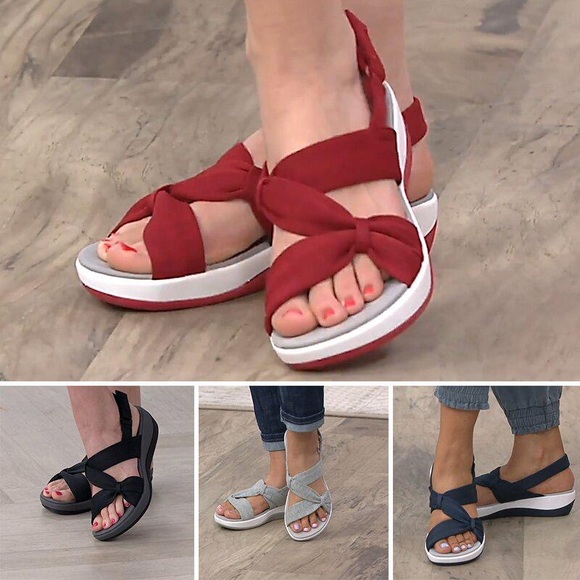»—Clarks—»Cloudsteppers Adjustable Strappy Cloth Sandals Open-Toe +Soft Cushion - Picture 11 of 16